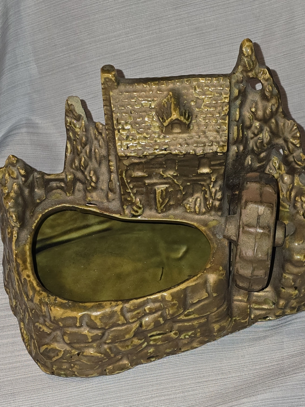 Vtg Shawnee Pottery "Old Grist Mill" Planter, Model #769, Shades of Olive/Brown